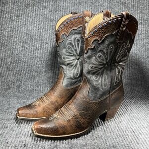 Ariat Snip Toe Mid Calf Boots Women's Size 7 B Daisy Brown Rowdy Blue 10004577 9